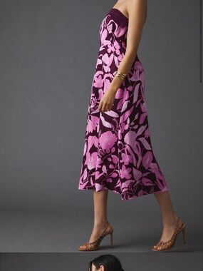 Anthropologie Strapless Floral Midi Dress Plum and Pink
